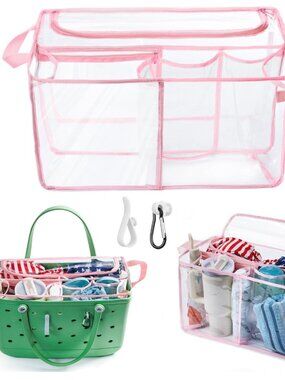 Clear Beach Bag Organizer Pink 3Pcs